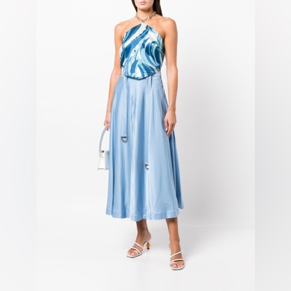 NWT Cult Gaia Olivine Backless Gold Chain Detail Halter Crop Top Paisley Blue S - Picture 9 of 10